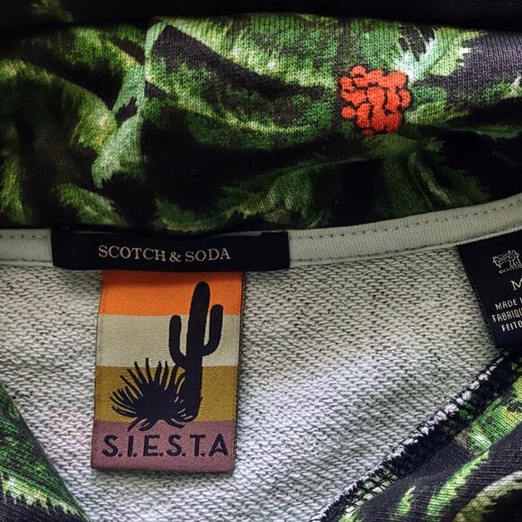 Scotch & Soda All Over Palm Tree Print French Terry Pullover Green Hoodie (M) - Picture 9 of 16